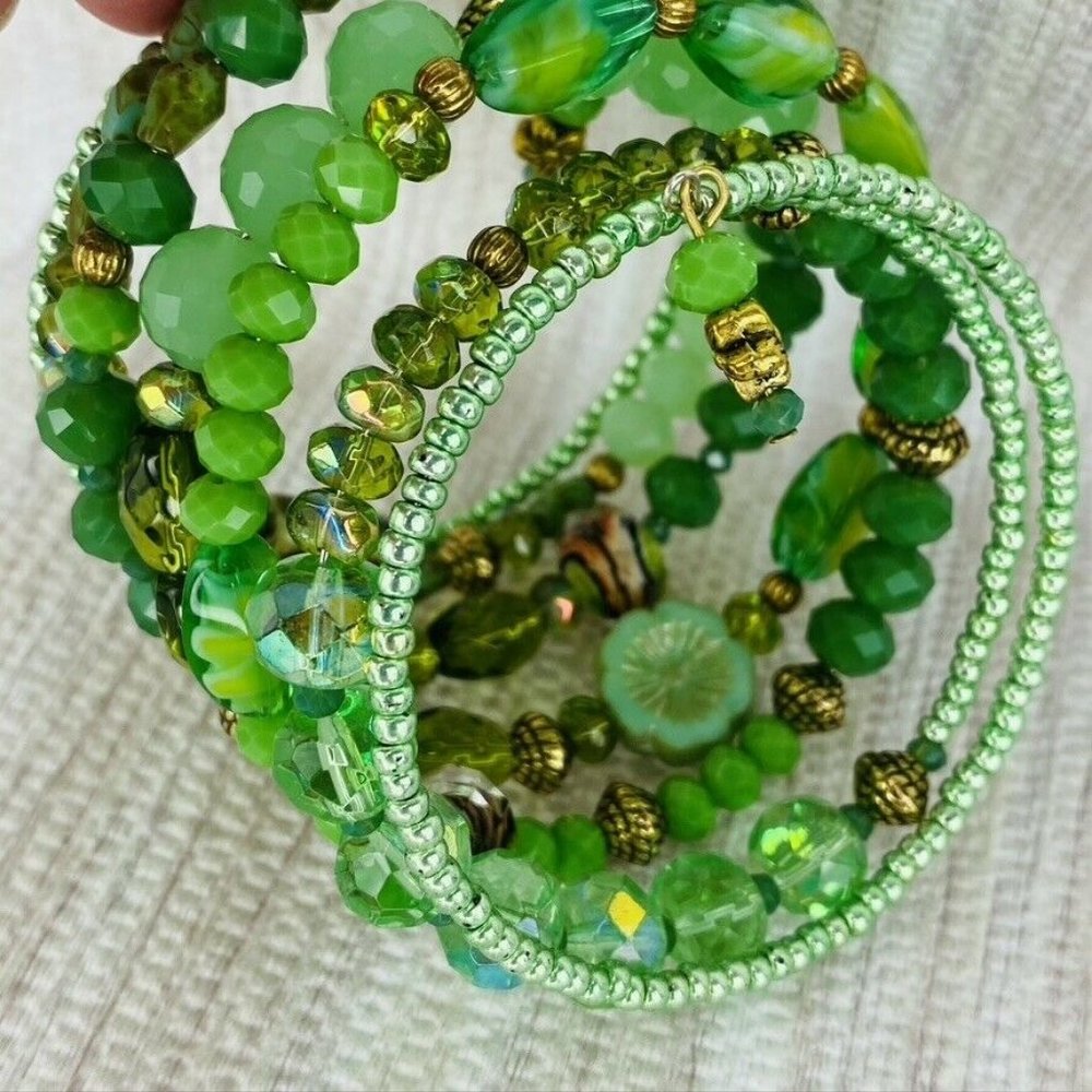 Green Swarovski Crystal Czech Stack Wrap Bracelet - image 3